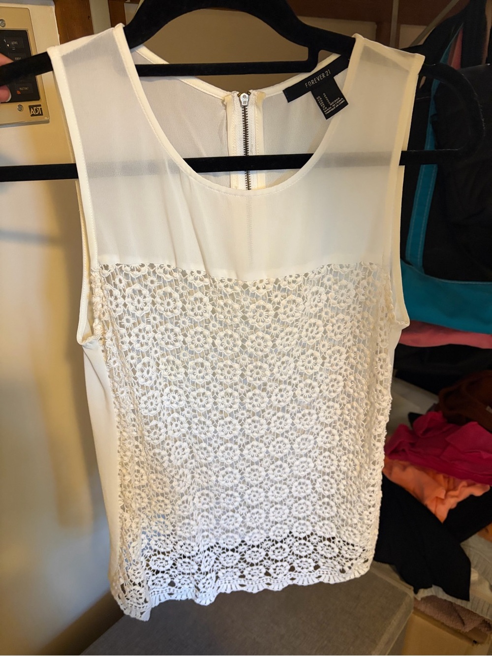 Forever 21 Cream Crochet Front Sleeveless Tank